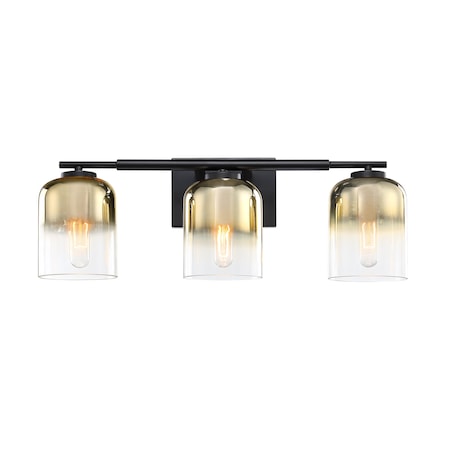 Designers Fountain Gatsby 24 in. 3-Light Matte Black Vanity Light with Gold Ombre Shades for Bathrooms D306M-3B-MB
